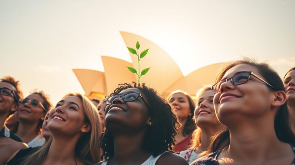 People looking up towards opportunity and growth.