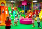Kids enjoying slides and ball pits at Scrambles Play Centre.