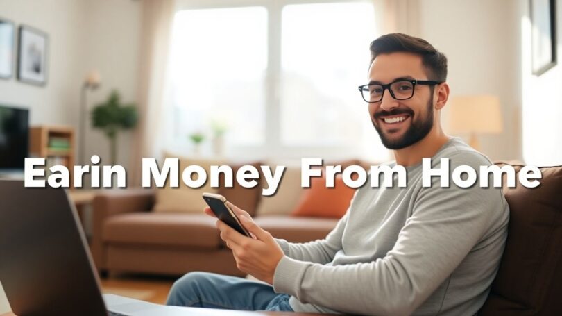 Person earning money from home on a smartphone.