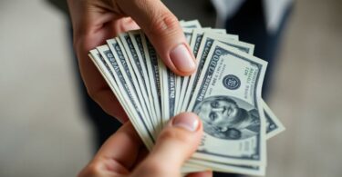 Hand holding cash, immediate earnings