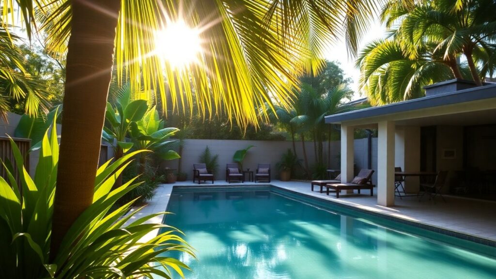 Peaceful Brisbane retreat with pool and greenery.