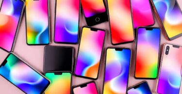 Modern smartphones with vibrant screens.