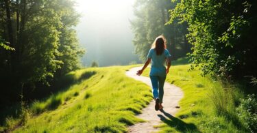 Person walking on a path towards sunlight