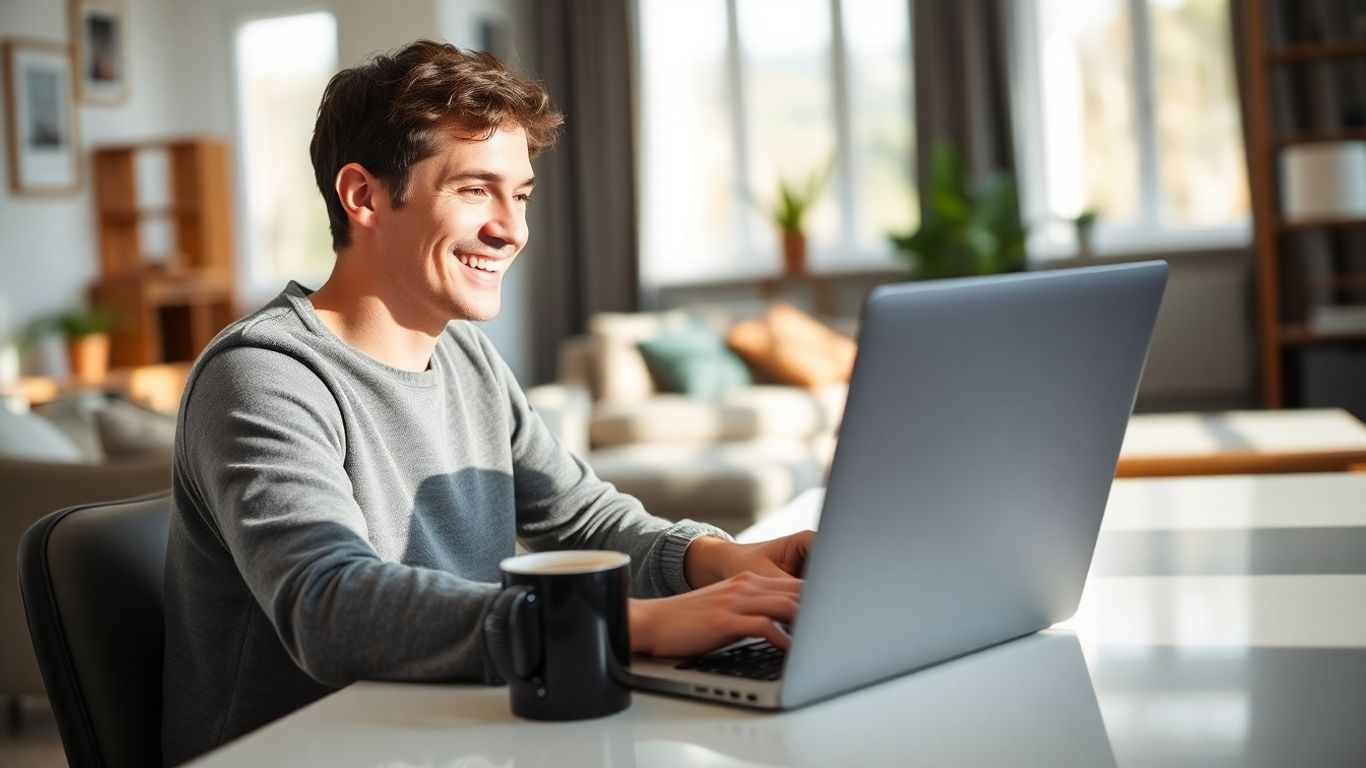 Person working on laptop at home in Australia