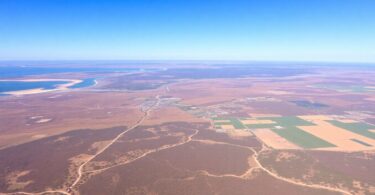 Western Australian landscape with coast and farmland.