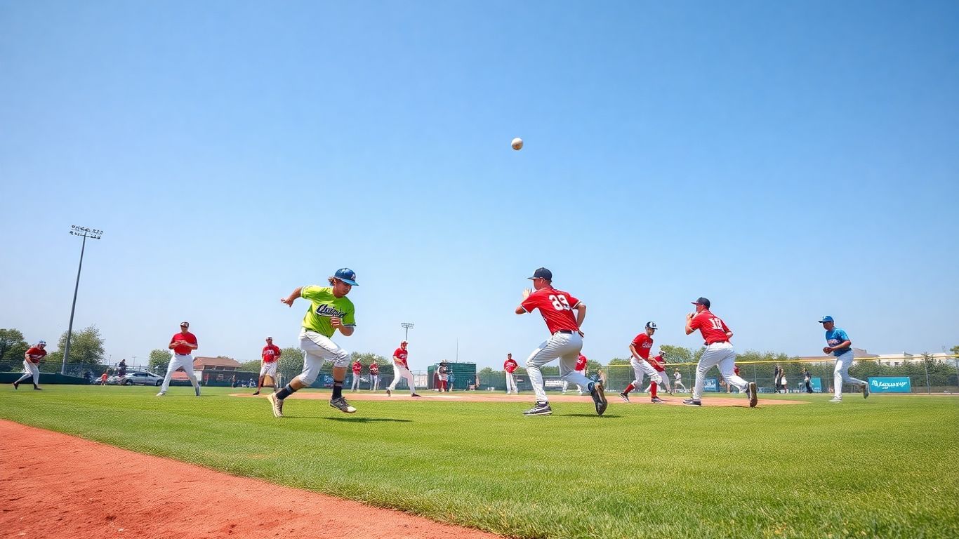 Baseball players in action on a field.