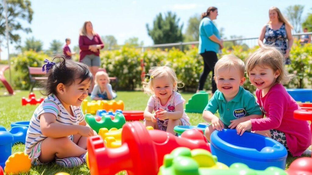 Children playing happily at Lathlain Playgroup outdoors.