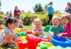 Children playing happily at Lathlain Playgroup outdoors.