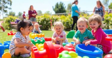 Children playing happily at Lathlain Playgroup outdoors.