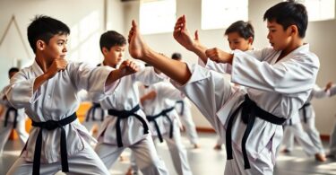Taekwondo students training in a Rockingham dojo.