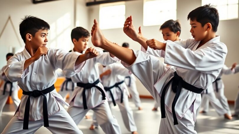 Taekwondo students training in a Rockingham dojo.