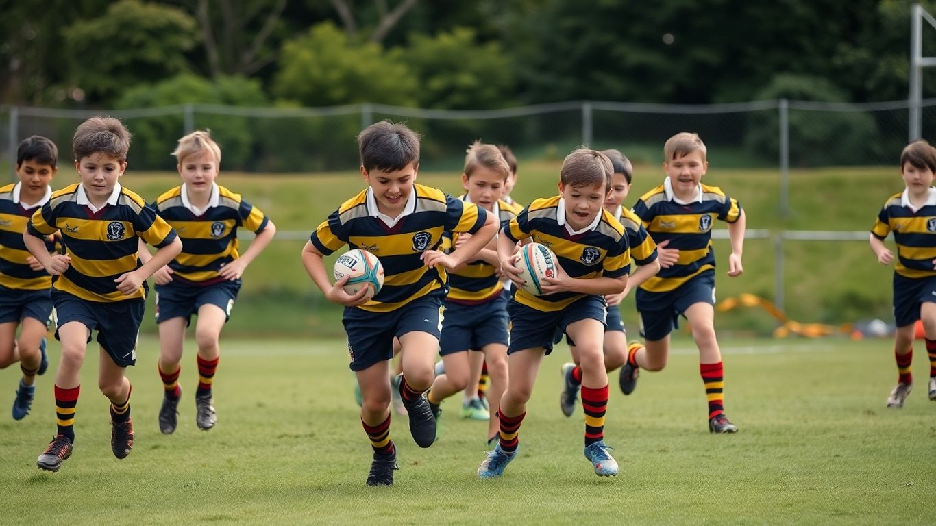 Young rugby league players in a competitive match.