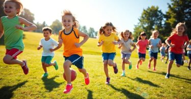 Young athletes running and jumping at Little Athletics Helensvale.