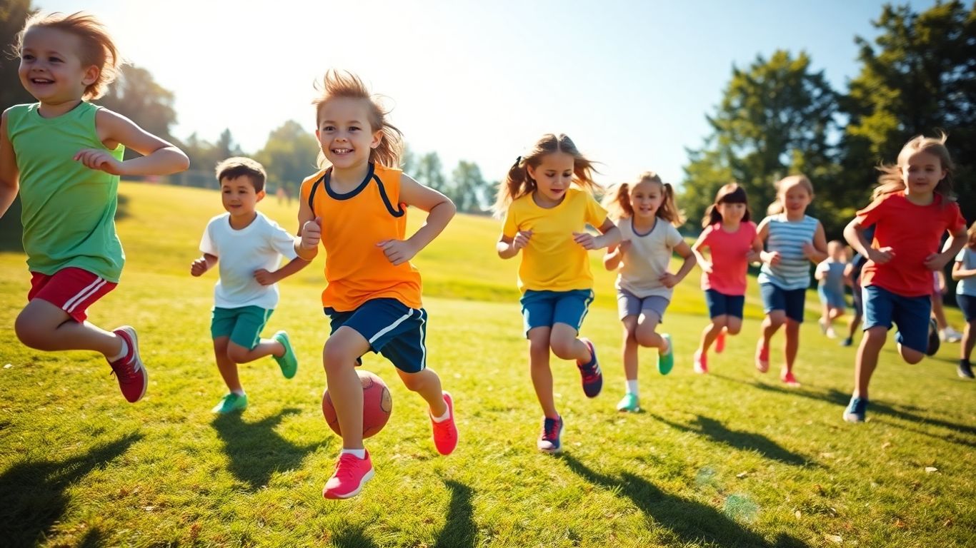 Young athletes running and jumping at Little Athletics Helensvale.