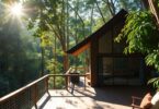Luxury cabin in Australian rainforest with private deck.