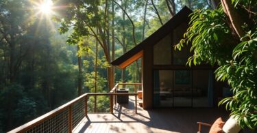 Luxury cabin in Australian rainforest with private deck.