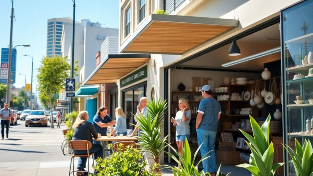 Aussie entrepreneurs in a bustling city environment.