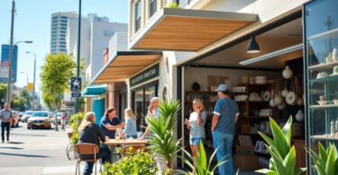 Aussie entrepreneurs in a bustling city environment.