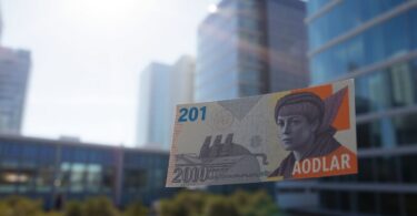 Australian dollars and cityscape background