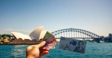 Sydney skyline with cash in hand
