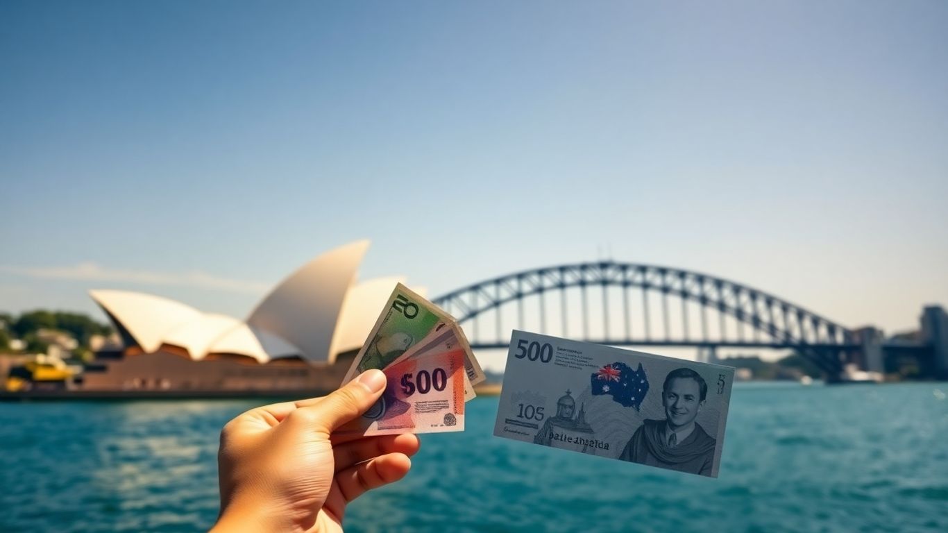 Sydney skyline with cash in hand