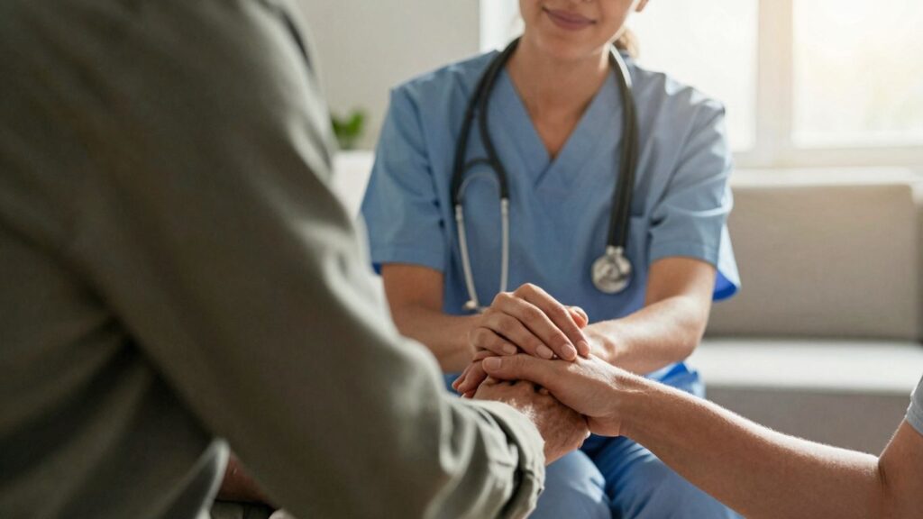Nurse comforting patient, mental health care beyond the bedside.