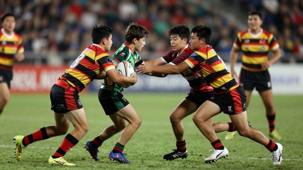 Schoolboy rugby league players in action on grand final day.