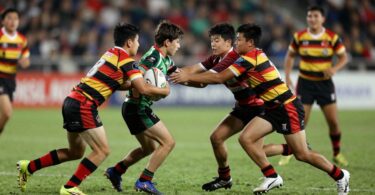 Schoolboy rugby league players in action on grand final day.