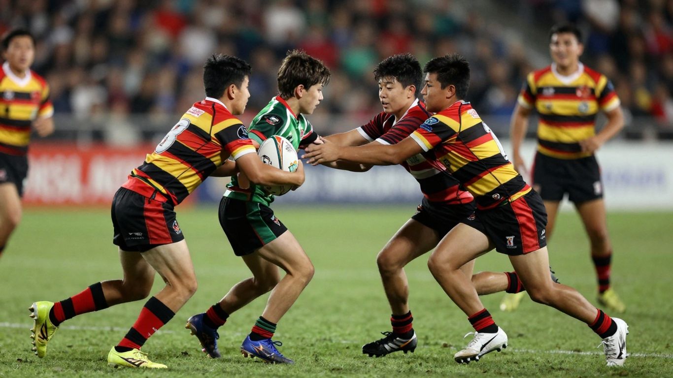 Schoolboy rugby league players in action on grand final day.