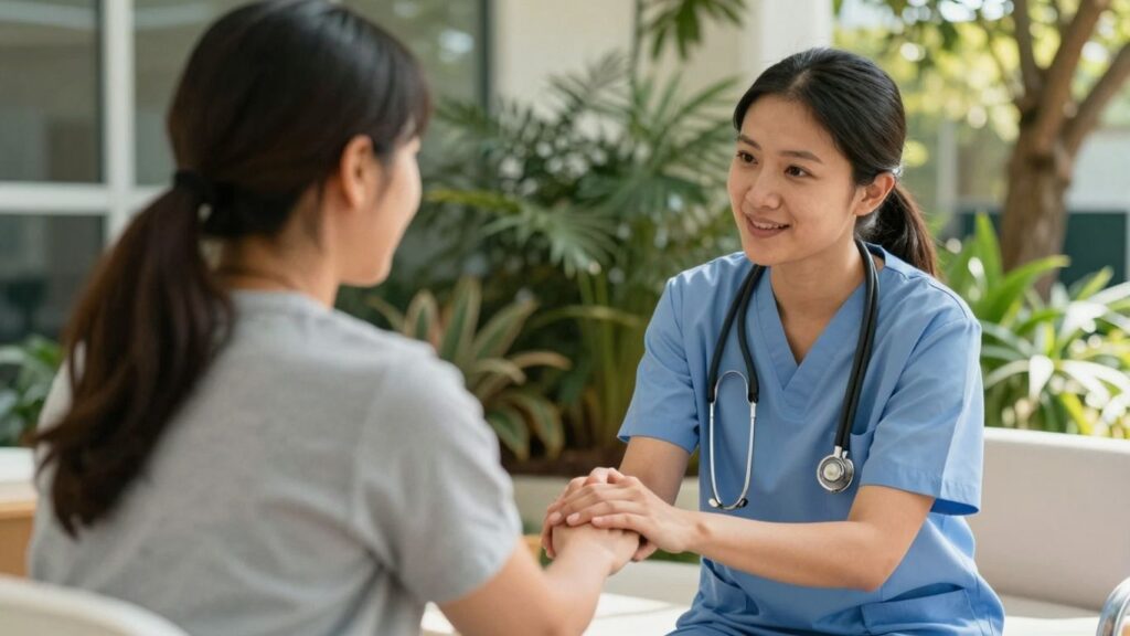 Nurse offering support in Perth mental health setting.