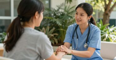 Nurse offering support in Perth mental health setting.