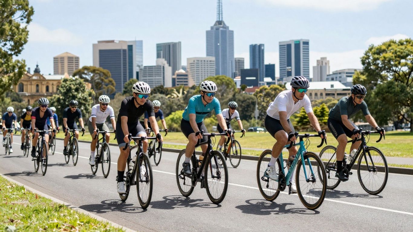 Cyclists riding on a scenic Melbourne road.