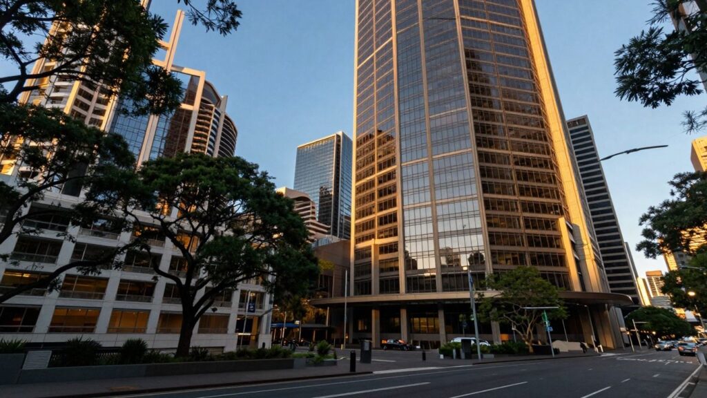Salesforce Tower, Sydney, at sunset.