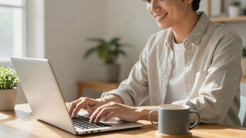 Person working from home on a laptop.