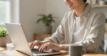 Person working from home on a laptop.