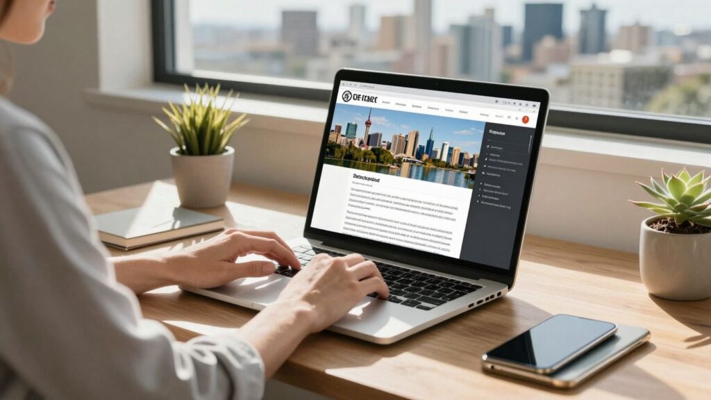 Home office with Australian backdrop, remote work