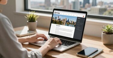 Home office with Australian backdrop, remote work