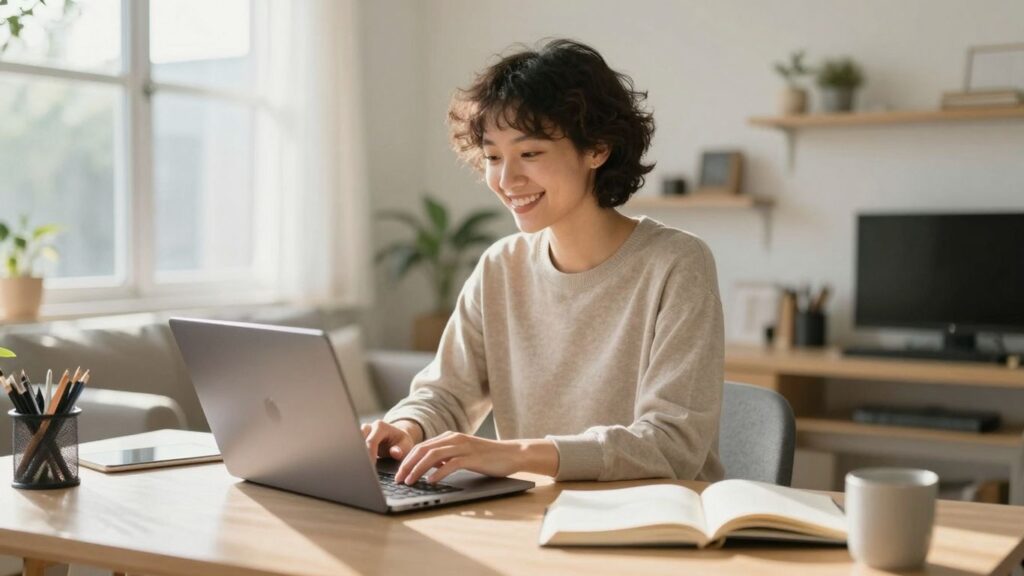 Australian person working from home on laptop.