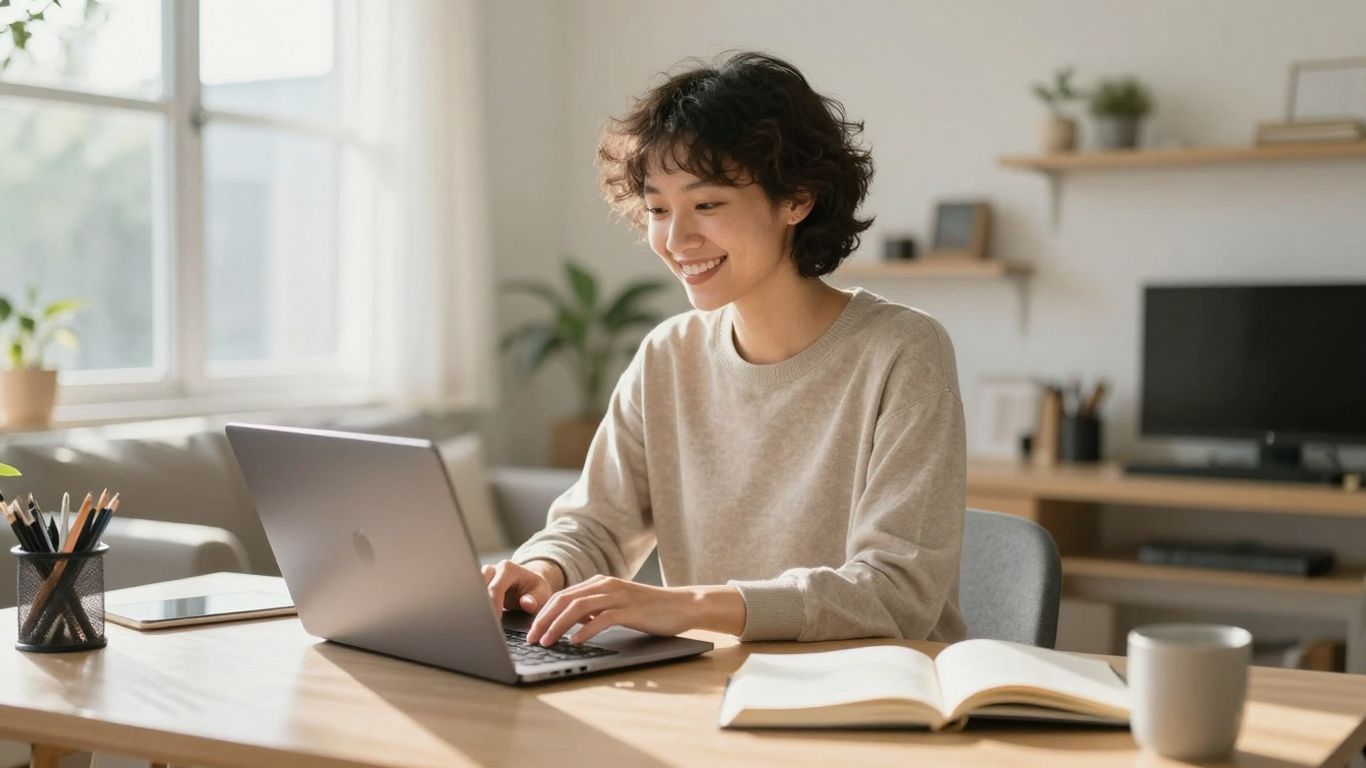 Australian person working from home on laptop.
