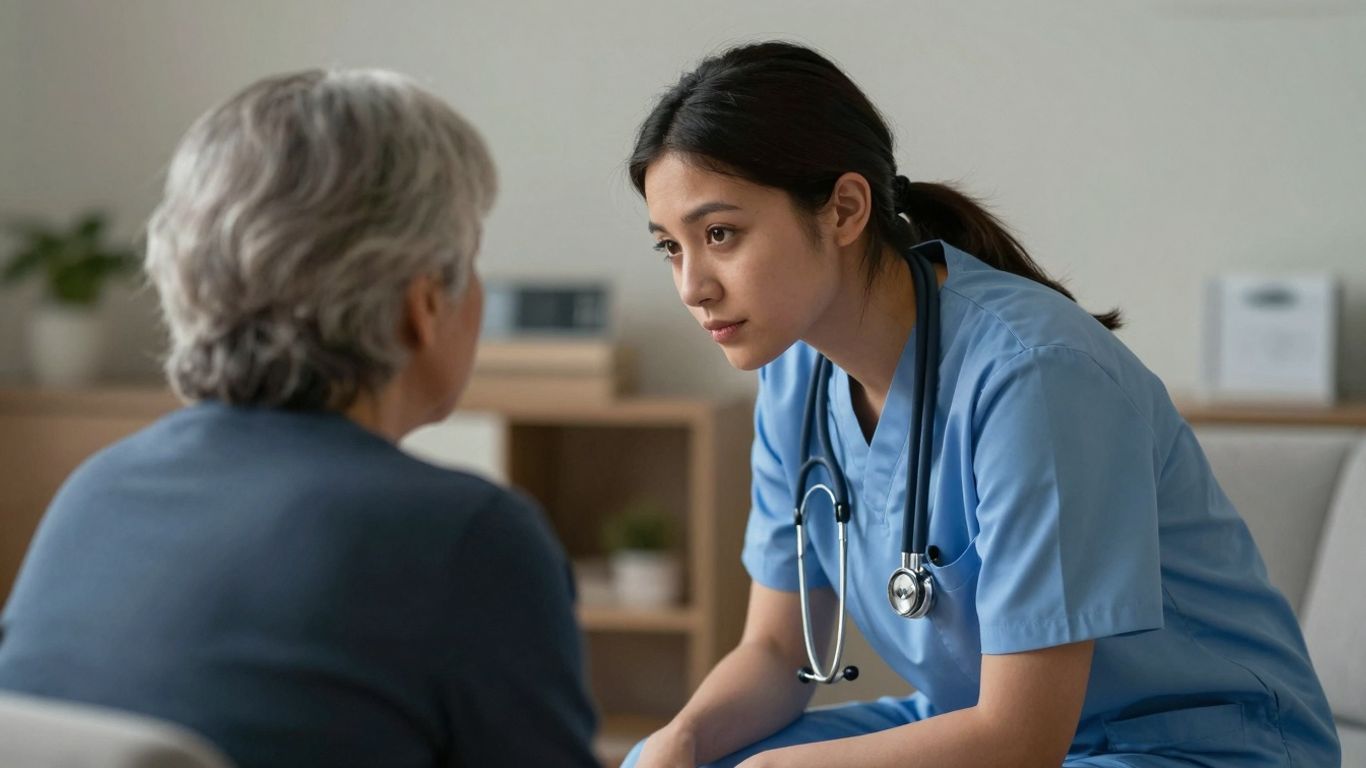 Nurse communicating empathetically with a patient.