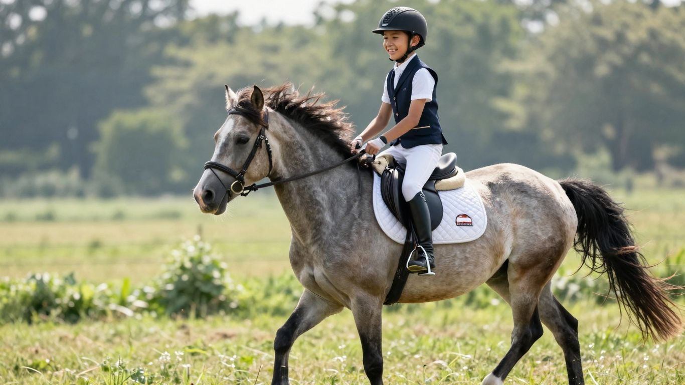 Young rider happily on a pony at La Perouse.