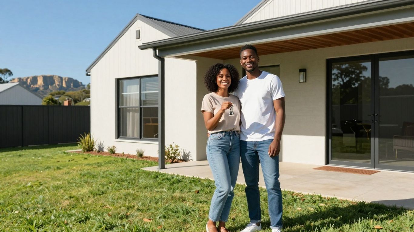 Couple holding keys outside a South Australian home.