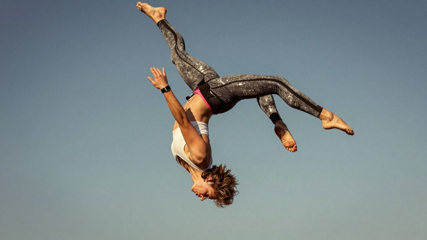 Person mid-air, blue sky, aerial sports Canberra.
