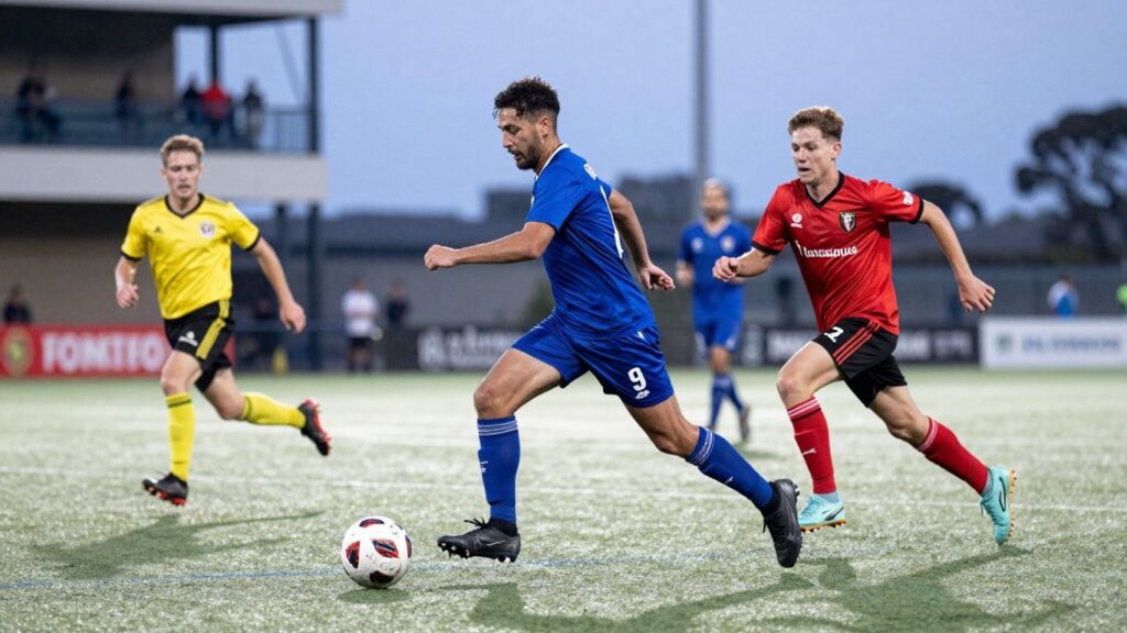 Fremantle 5-a-side football players in action on pitch.