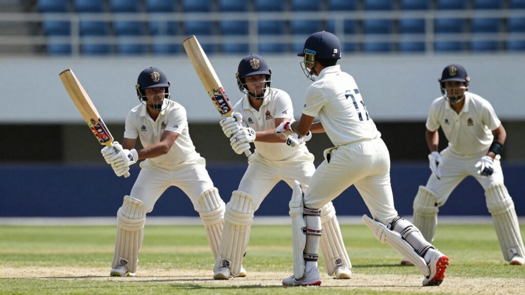 Young cricketers in action on a sunny field.