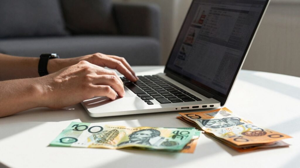Person earning money from home surveys in Australia.