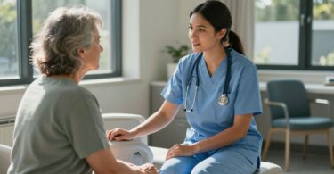 Nurse supporting patient in Australian mental health setting.