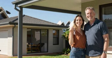 Couple with keys outside new NSW home