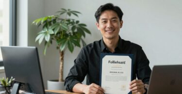 Professional holding a mental health certification, looking accomplished.