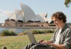 Person working on laptop in Australia, online jobs.